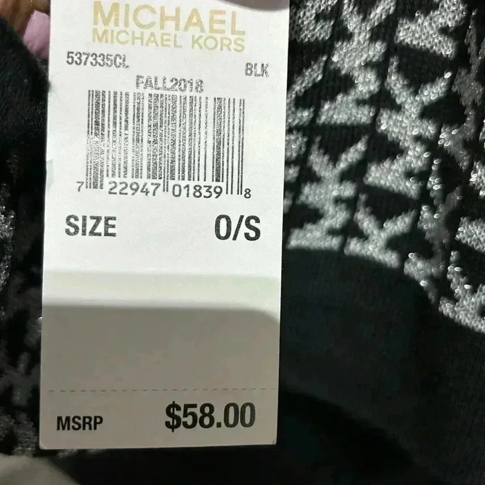 Michael Kors Knit Scarf,silver threading, MK logo throughout,- 10”Wx 62”L